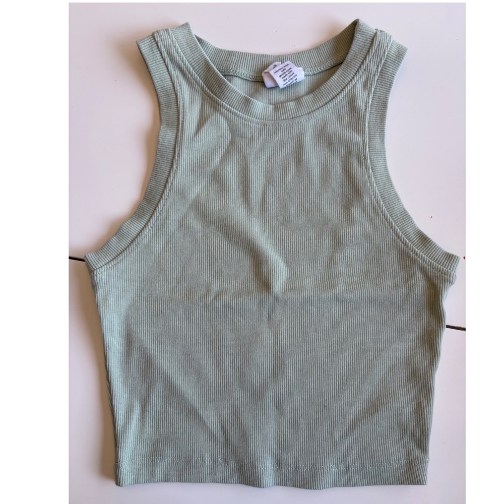 Tillys Ribbed Knit Cropโ Tank Top Sage Green Sleeveless Racerback XS RN108168